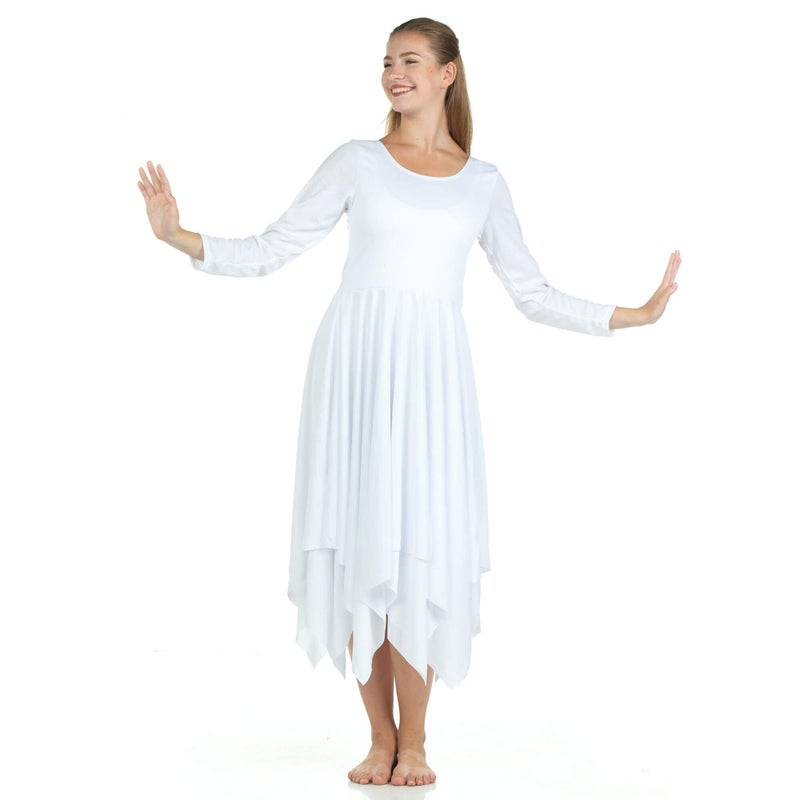 Danzcue Womens Celebration of Spirit Long Sleeve Dance Dress, White, L-XL - Image 2